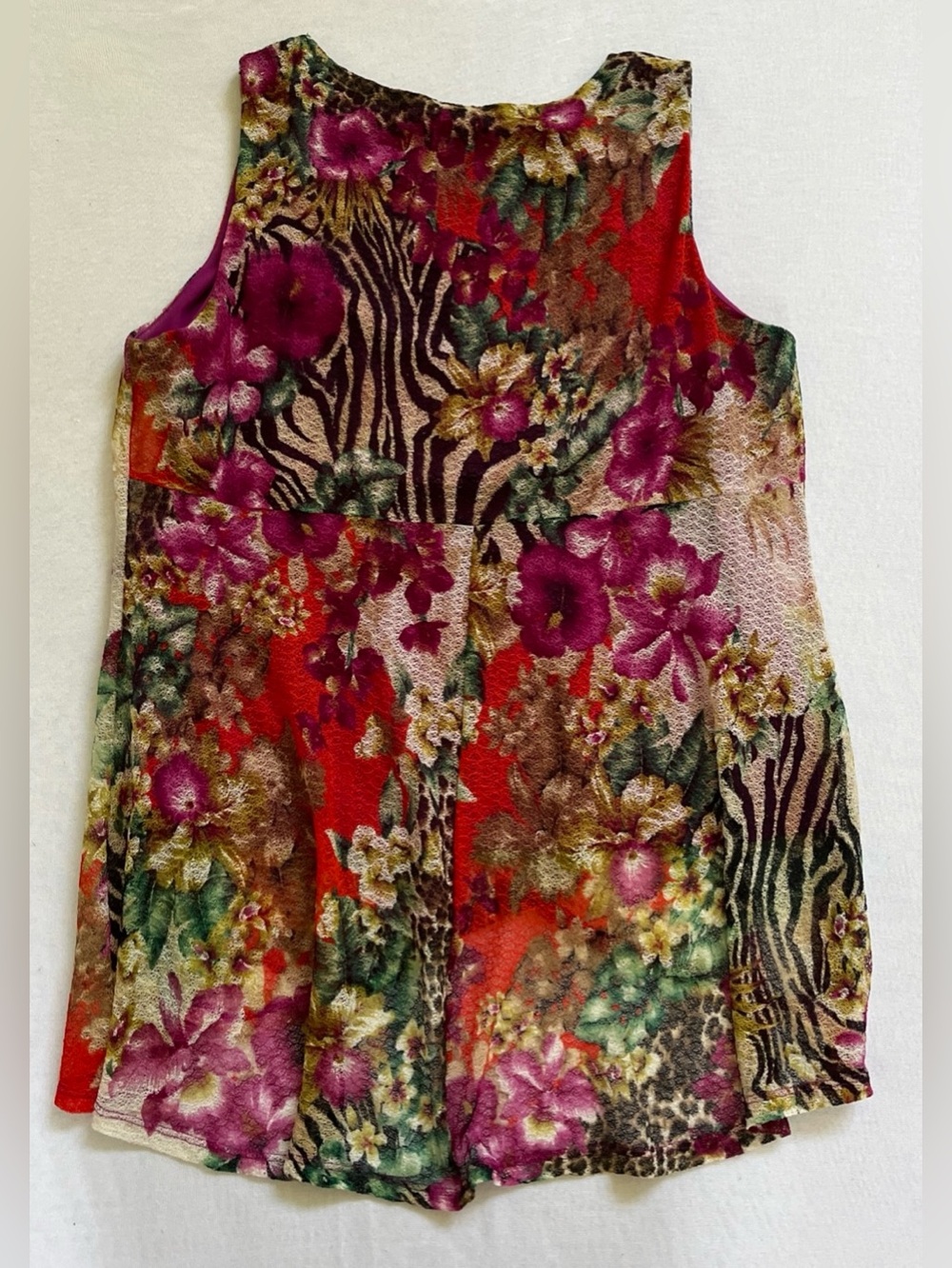 Jennie & Marlis Sleeveless Top Blouse L Floral Animal Mesh Asymmetric Boho Y2K - Picture 7 of 10